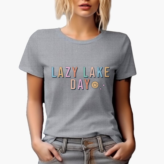 Distressed Lazy Lake Day - Vacation or Summer Themed Merch Gift, Heather Grey T-Shirt, Medium