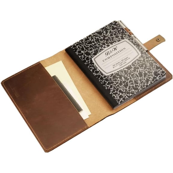 Distressed Leather Composition Notebook Cover; Gift For Student, Writer, Brown, 307C - Distressed Brown$$Office