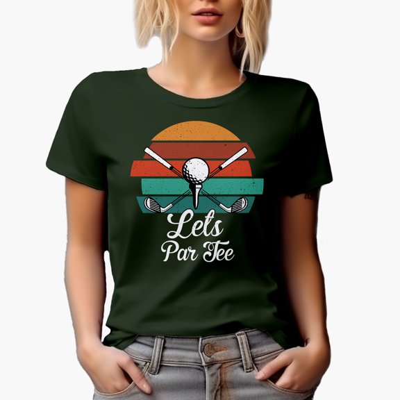 Distressed Let's Par Tee Pun with Ball & Clubs, Golf Player, Golfing or Golfer Themed Merch Gift, Military Green T-Shirt, 2XL