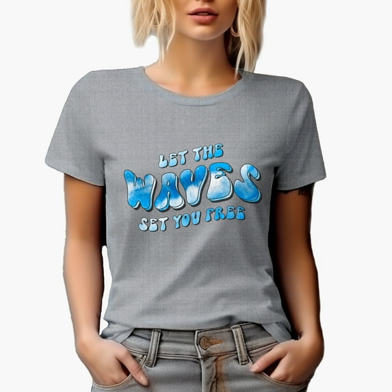 Distressed Let the Waves Set You Free - Retro Groovy Wavy Text & Tie Die Surfing Merch Gift, Heather Grey T-Shirt, 3XL