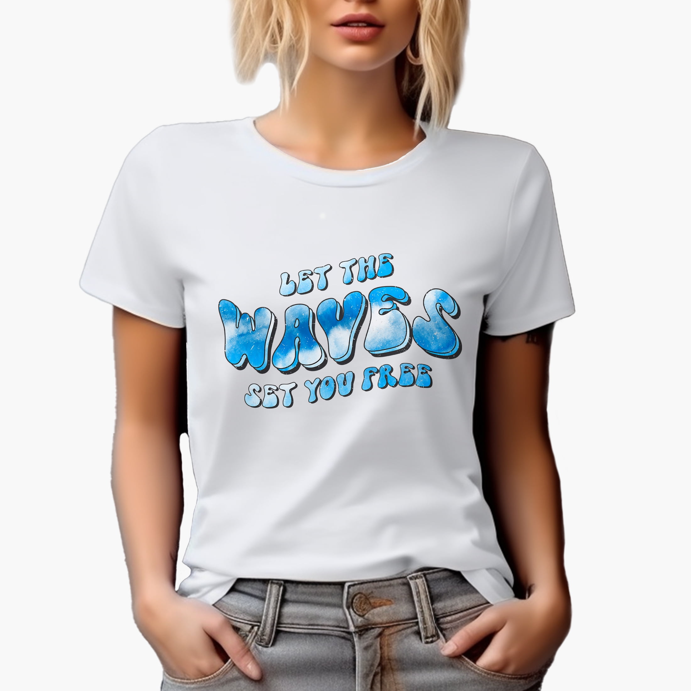 Distressed Let the Waves Set You Free - Retro Groovy Wavy Text & Tie Die Surfing Merch Gift, White T-Shirt, 3XL