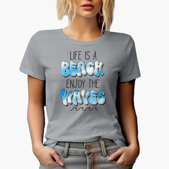 Distressed Life Is a Beach, Enjoy the Waves - Tie Dye Art Merch Gift, Heather Grey T-Shirt, 3XL