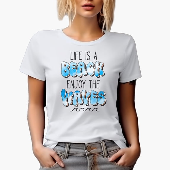 Distressed Life Is a Beach, Enjoy the Waves - Tie Dye Art Merch Gift, White T-Shirt, 3XL
