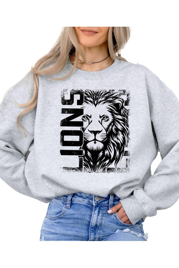 Distressed Lions Sweatshirt Trendy Sports Season Sweater for Adults, Youth and Teens Gray Sweatshirt Adult X-Large