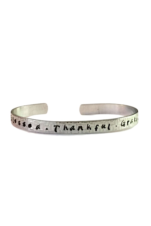 Distressed Look - Blessed Thankful Grateful Cuff Bracelet - Personalize Hand ...