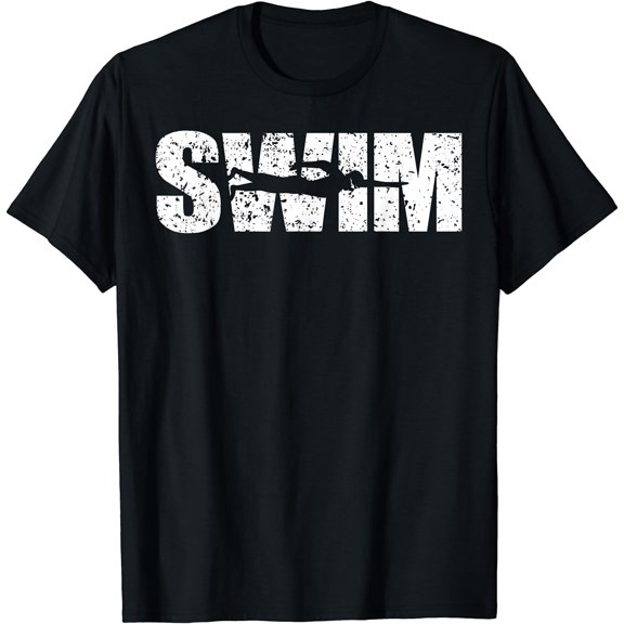 Distressed Look Swimming Gift For Swimmers T-Shirt Black X-Large