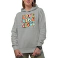 thumbnail image 1 of Distressed Love Like Jesus - Retro Wavy Text Art Merch Gift, Heather Grey Hooded Sweatshirt or Hoodie, Small, 1 of 5