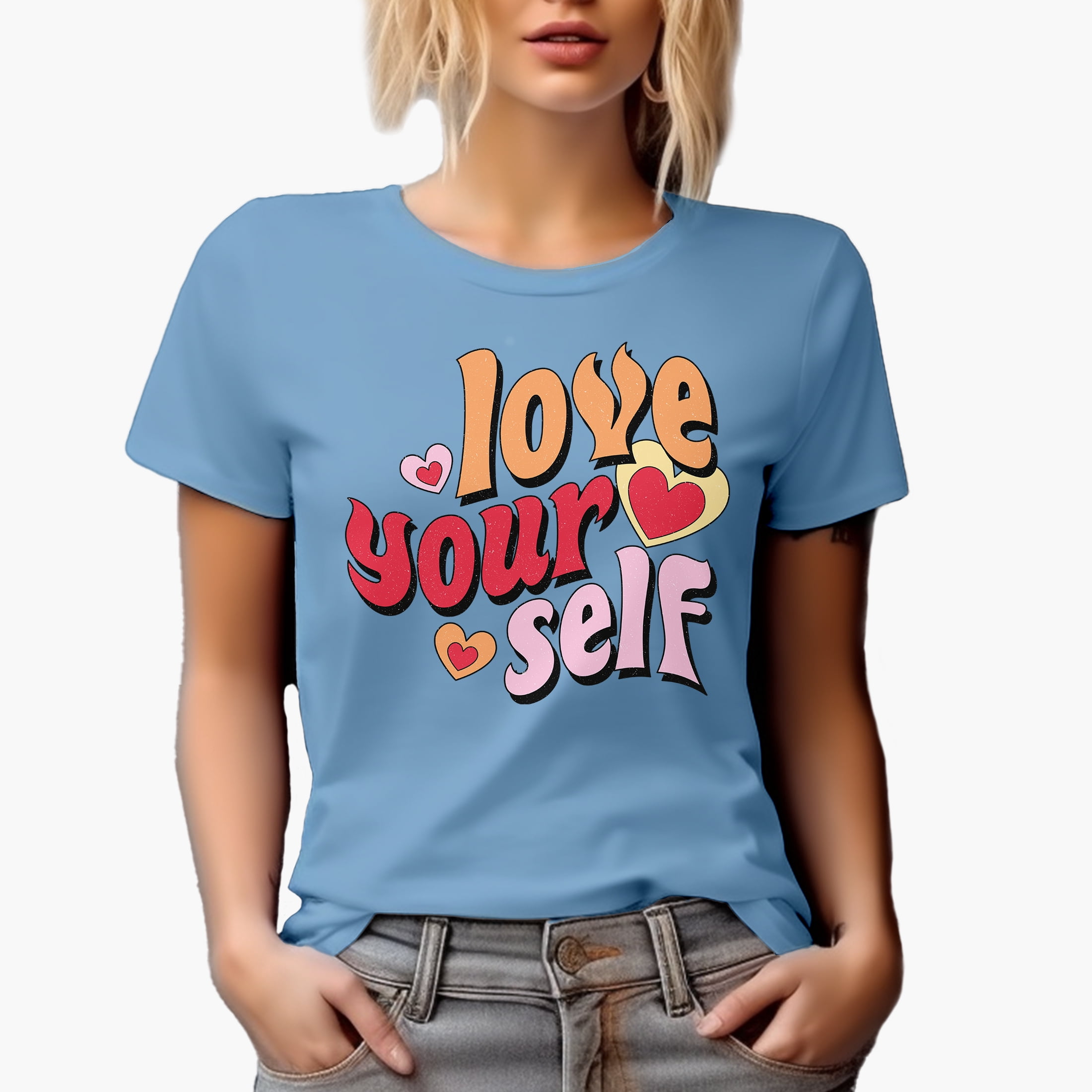 Self Merch Distressed Love Your Self - Retro Wavy Text Art Merch Gift, Baby Blue T ...