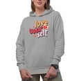 thumbnail image 1 of Distressed Love Your Self - Retro Wavy Text Art Merch Gift, Heather Grey Hooded Sweatshirt or Hoodie, Medium, 1 of 5
