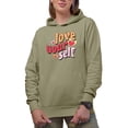 thumbnail image 1 of Distressed Love Your Self - Retro Wavy Text Art Merch Gift, Sand Hooded Sweatshirt or Hoodie, XL, 1 of 5