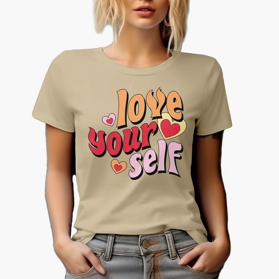 Distressed Love Your Self - Retro Wavy Text Art Merch Gift, Tan T-Shirt, 2XL