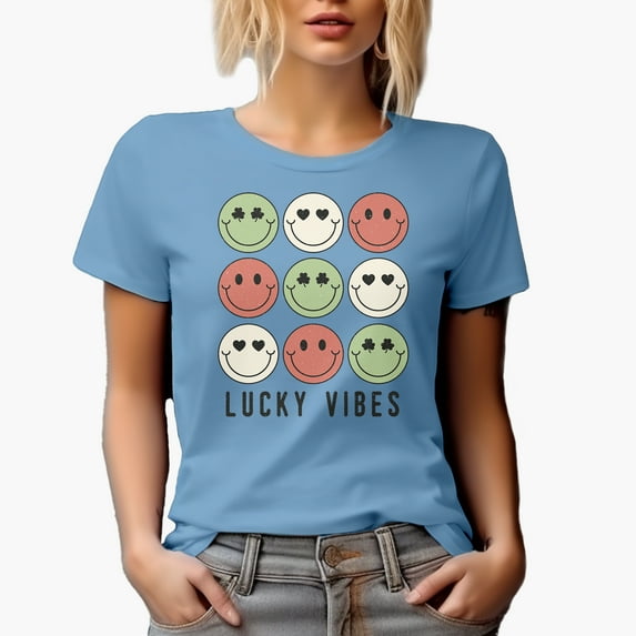 Distressed Lucky Vibes - 90s Retro St. Patrick's Day Art Merch Gift, Baby Blue T-Shirt, 3XL