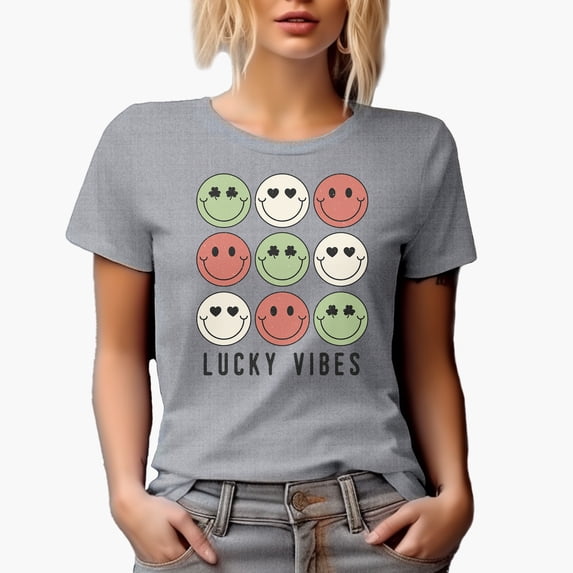 Distressed Lucky Vibes - 90s Retro St. Patrick's Day Art Merch Gift, Heather Grey T-Shirt, XL