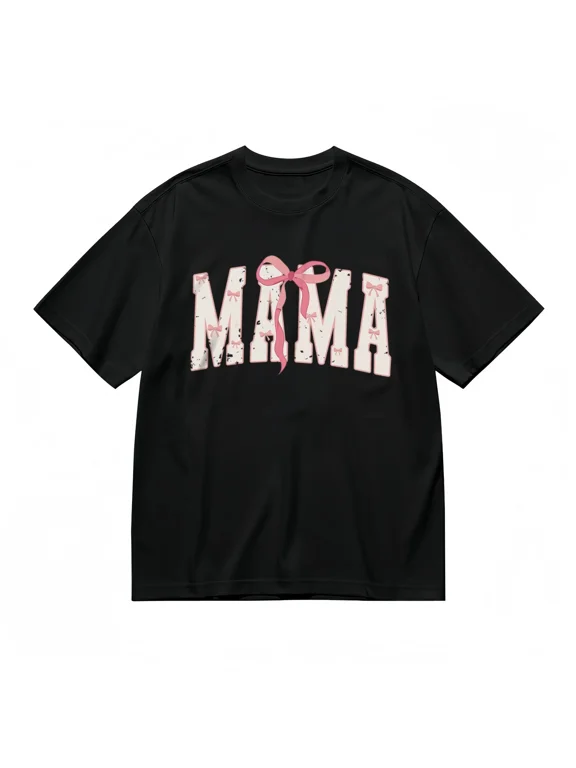 Distressed Mama Bow 100% Cotton Tee Men's Fashion Soft Comfy Classic T-Shirt