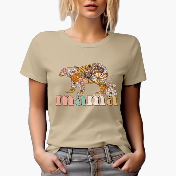Distressed Mama - Retro Bear & Flowers Art Merch Gift, Tan T-Shirt, 2XL