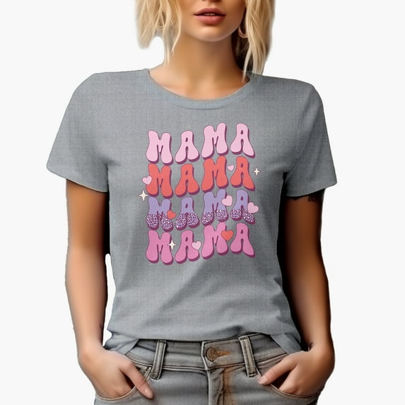 Distressed Mama - Retro Groovy Wavy Text Mother's Day Art Merch Gift, Heather Grey T-Shirt, 3XL