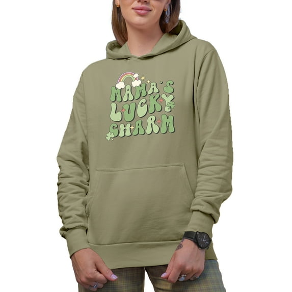 Mama's Lucky Charm, Groovy Wavy Text St. Patrick's Day Art Merch Gift, Sand Hooded Sweatshirt or Hoodie, 3XL