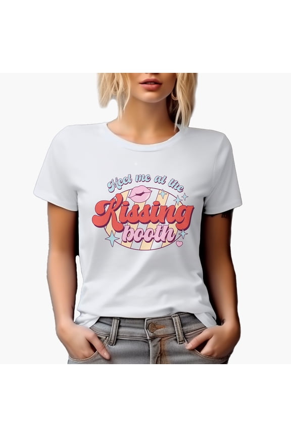 Distressed Meet Me at the Kissing Booth - Retro Valentine's Day Art Merch Gift, White T-Shirt, XL