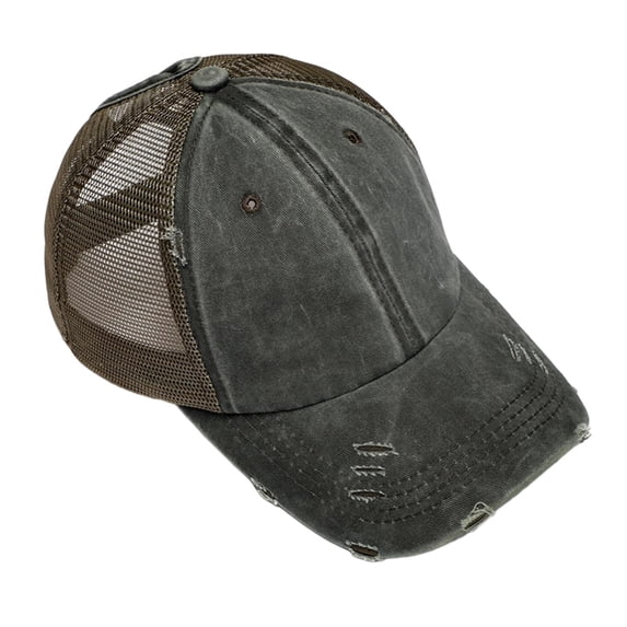 Distressed Mesh Back Trucker Hat with Ponytail Slot, Women's Adjustable Baseball Cap, Quick Dry Summer Outdoor Headwear