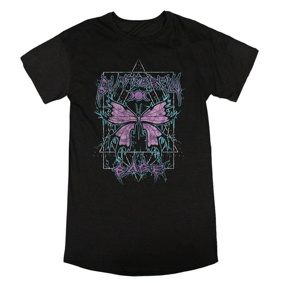 Distressed Metal Butterfly Crew Neck Short Sleeve Black Heather Women's Night Shirt-Large