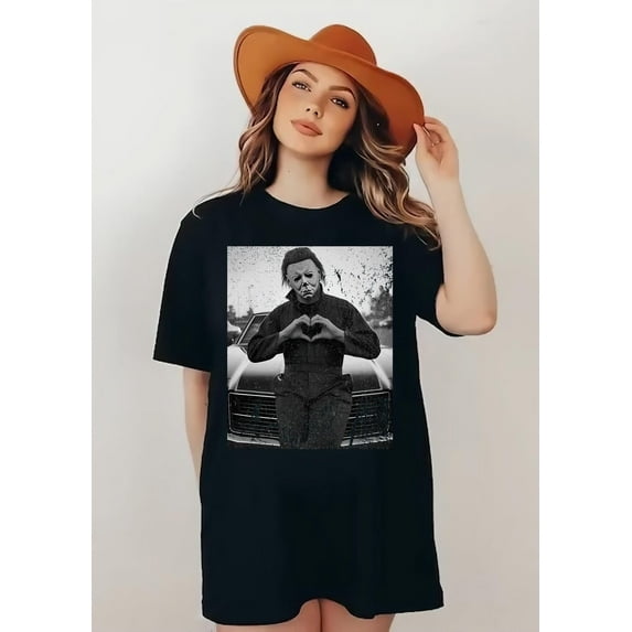 Distressed Michael Myers Heart Hands Vintage Halloween Shirt, Retro Horror Movie Shirt, Friday the 13th -Free Stickers