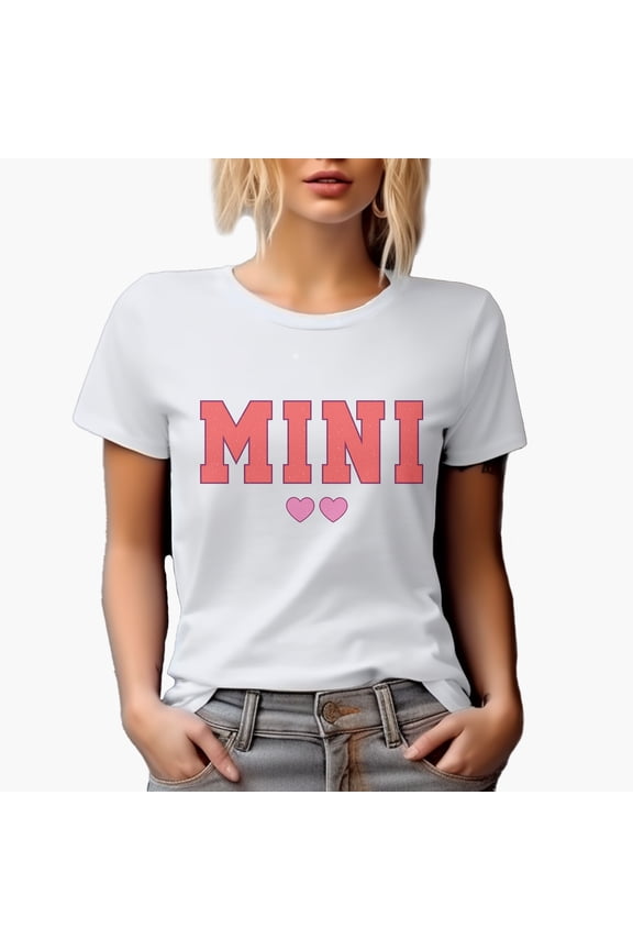Distressed Mini - College or Varsity Font & Hearts, Mother-To-Daughter Mother's Day Merch Gift, White T-Shirt, 2XL