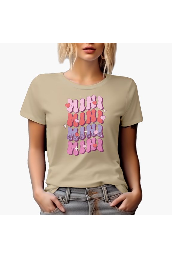Distressed Mini - Retro Groovy Wavy Text Mother's Day Mother-to-Daughter Art Merch Gift, Tan T-Shirt, XL
