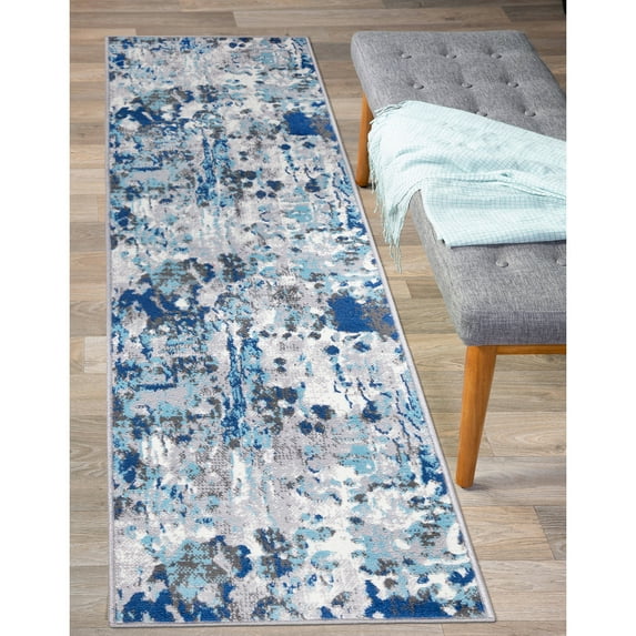 World Rug Gallery Distressed Modern Abstract Area Rug - Blue 2' x 7'