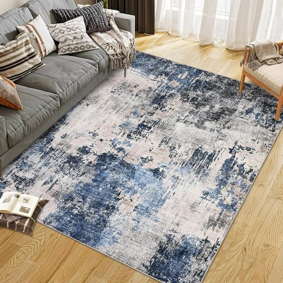Distressed Modern Abstract Area Rugs, Soft Non-Slip Living Room Carpet, Washable Floor Mats for Home Office Dining Room
