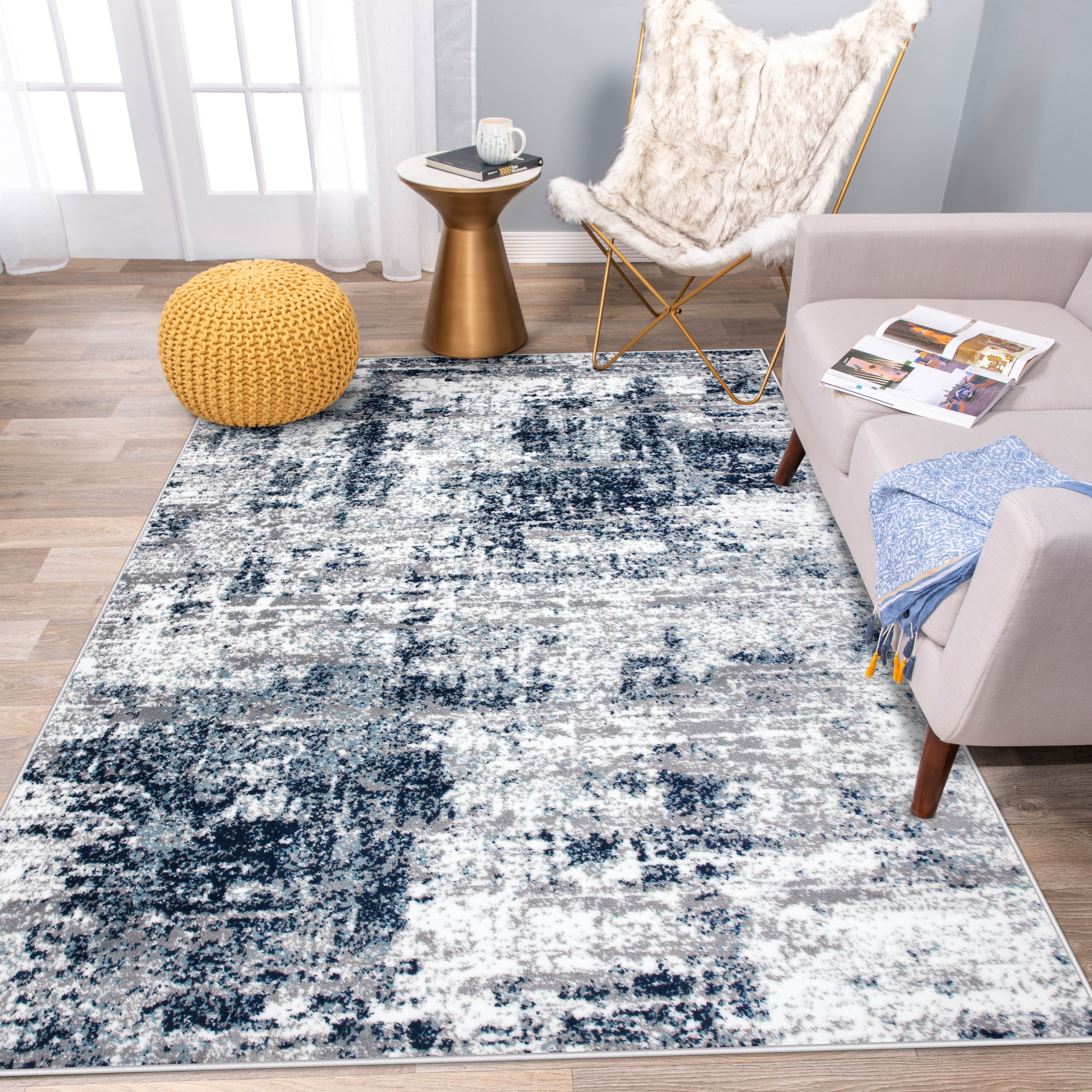 Blue and Gray Abstract Rectangular Area Rug