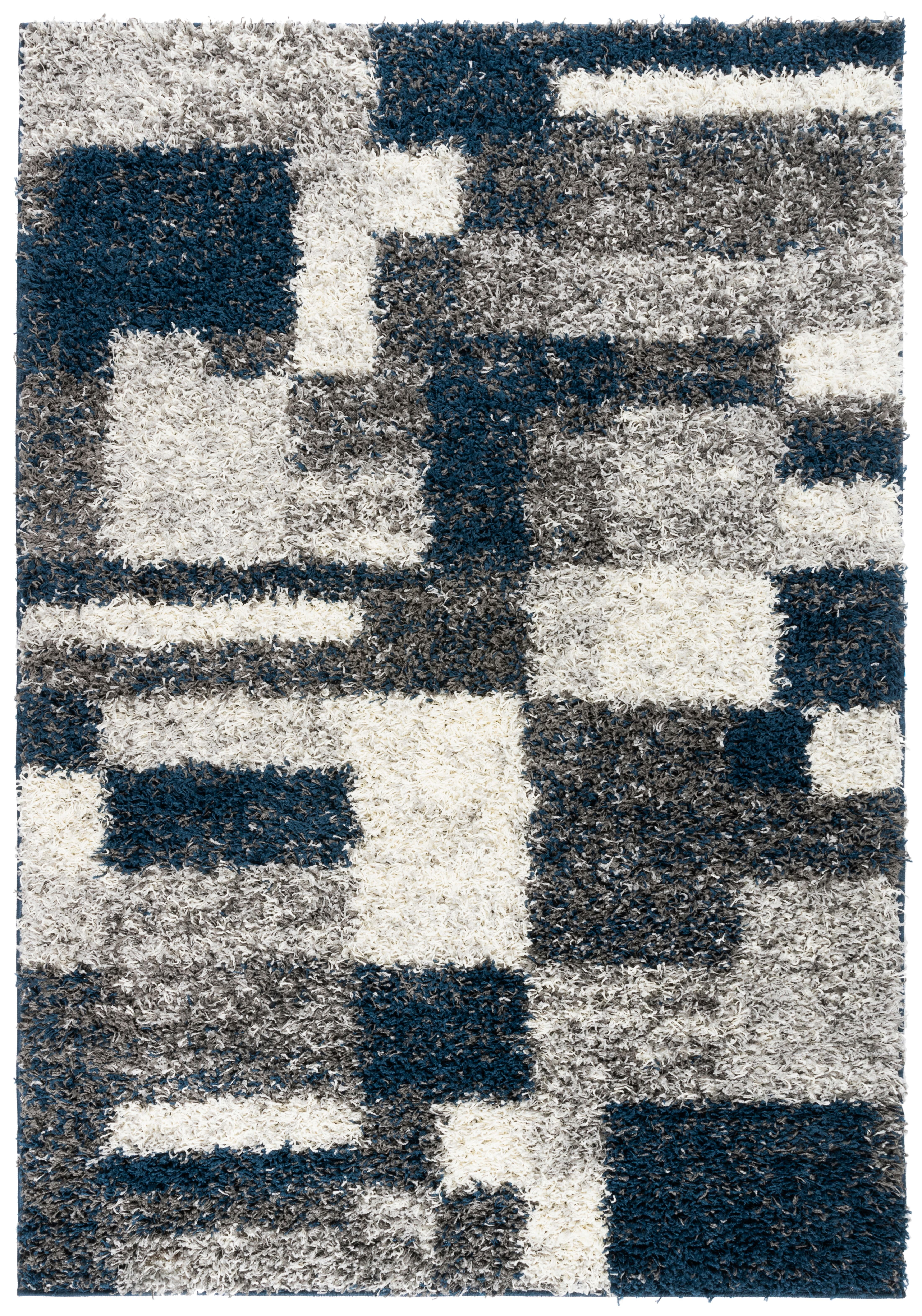Navy and Gray Rectangular Synthetic Shag Area Rug 7'10" x 10'