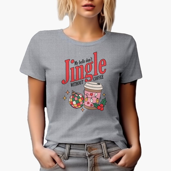 Distressed My Bells Don't Jingle Without Coffee - Retro Christmas Art Merch Gift, Heather Grey T-Shirt, Small