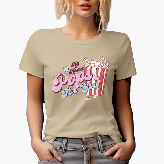 Distressed My Heart Pops for You - Retro Valentine's Day Popcorn Art Merch Gift, Tan T-Shirt, 2XL