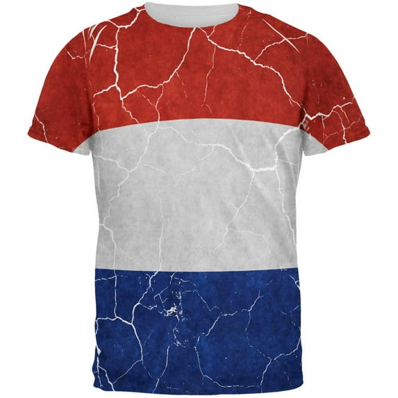 Distressed Netherlands Flag All Over Mens T Shirt Multi LG