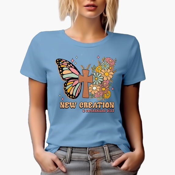 Distressed New Creation 2 Corinthians 5 17 - Scripture Art Merch Gift, Baby Blue T-Shirt, Medium