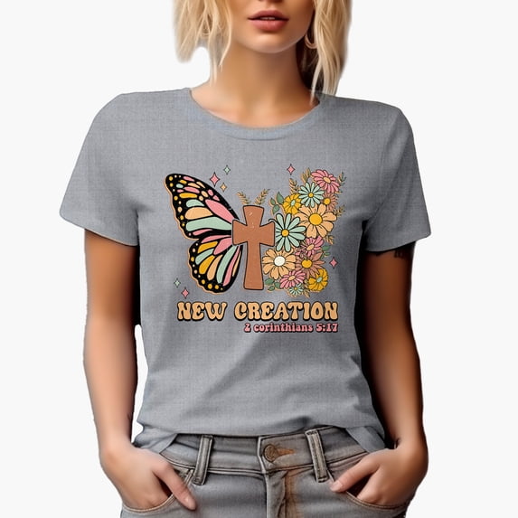 Distressed New Creation 2 Corinthians 5 17 - Scripture Art Merch Gift, Heather Grey T-Shirt, Medium