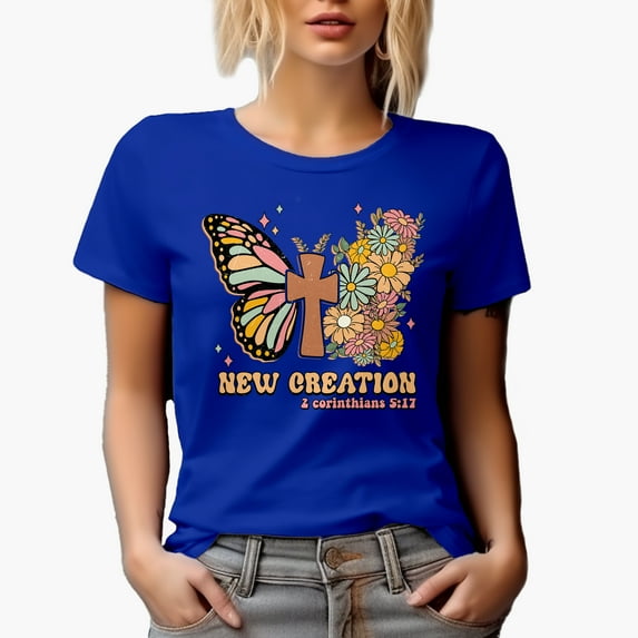 Distressed New Creation 2 Corinthians 5 17 Scripture Art Merch Gift, Royal Blue T-Shirt, XL