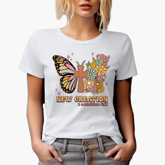 Distressed New Creation 2 Corinthians 5 17 - Scripture Art Merch Gift, White T-Shirt, Medium