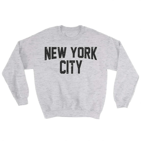 Distressed New York City Men's Shirt Ash Gray Lennon Crewneck Fleece Sweatshirt Medium