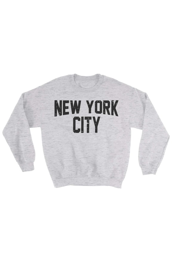 Distressed New York City Men's Shirt Ash Gray Lennon Crewneck Fleece Sweatshirt Medium