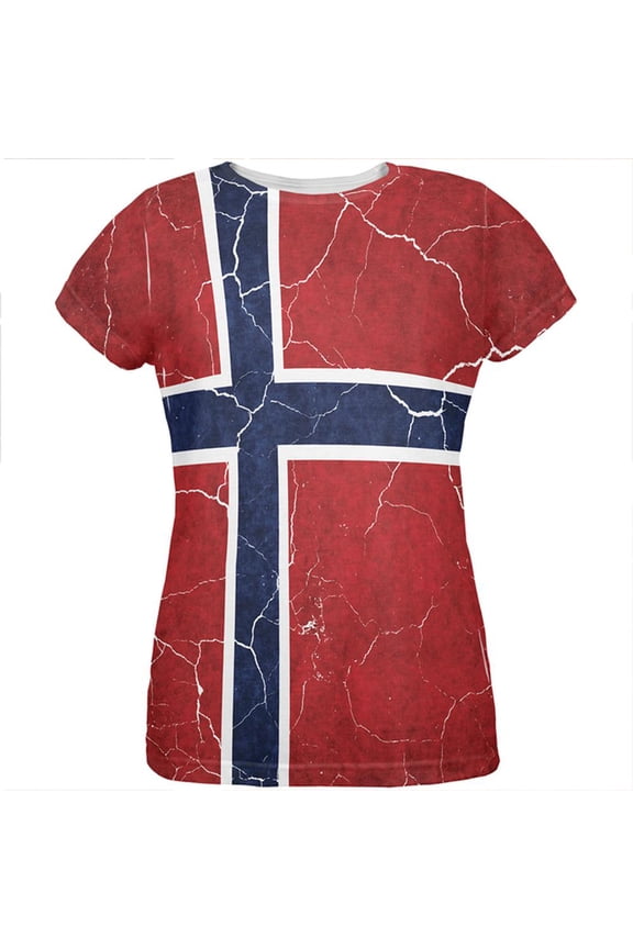 Distressed Norwegian Flag All Over Womens T Shirt Multi SM