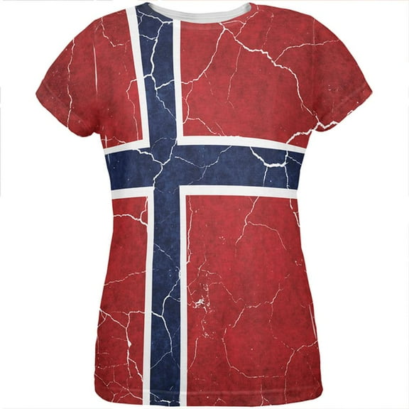 Distressed Norwegian Flag All Over Womens T Shirt Multi X-LG