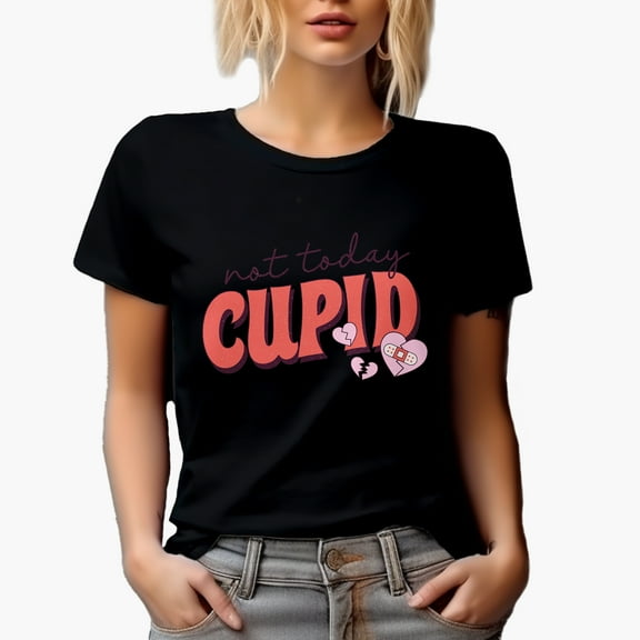 Distressed Not Today Cupid, Anti Valentine's Day Gift, Black T-Shirt, Small