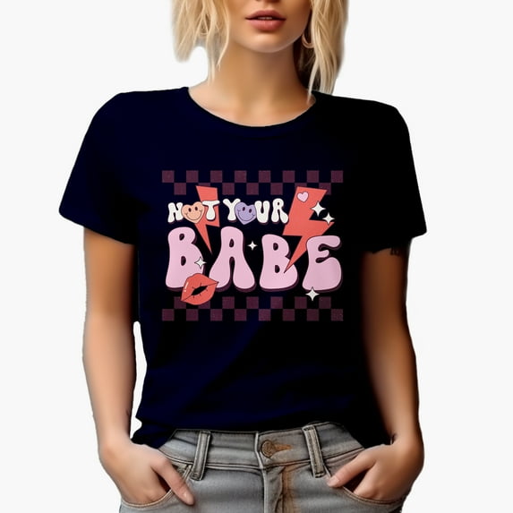 Distressed Not Your Babe, Retro Anti Valentine's Day Gift, Navy Blue T-Shirt, XL