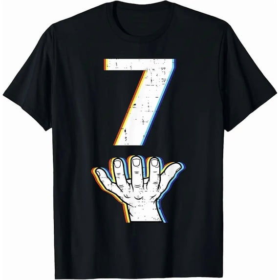 Distressed Number Seven Hand Glitch Style Graphic Unisex Short Sleeve Tee