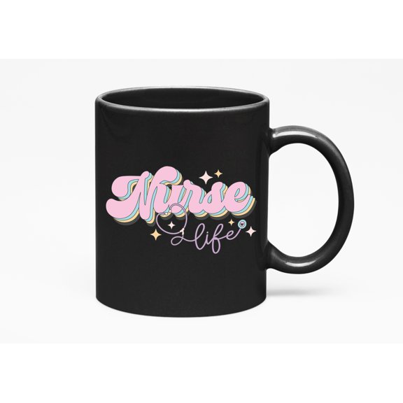 Distressed Nurse Life with Stethoscope Art, Nurses Week Gift, Black 11oz Ceramic Mug