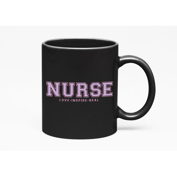 Distressed Nurse, Love, Heal, Inspire, Heal, Nurses Week Gift, Black 11oz Ceramic Mug