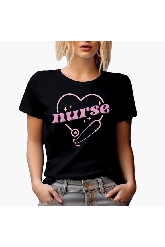 Distressed Nurse with a Stethoscope Art, Nurses Week Merch Gift, Black T-Shirt, Small