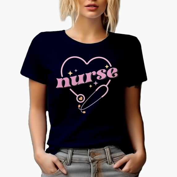 Distressed Nurse with a Stethoscope Art, Nurses Week Merch Gift, Navy Blue T-Shirt, 3XL