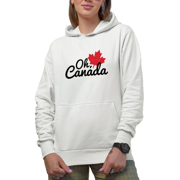 Distressed Oh Canada - Maple Leaf Art, Canadian Merch Gift, White Hooded Sweatshirt or Hoodie, Large